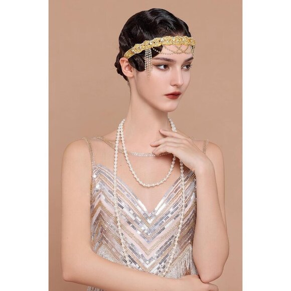 1920s Flapper Headpiece Rhinestone Chain Vintage Roaring 20s Accessory